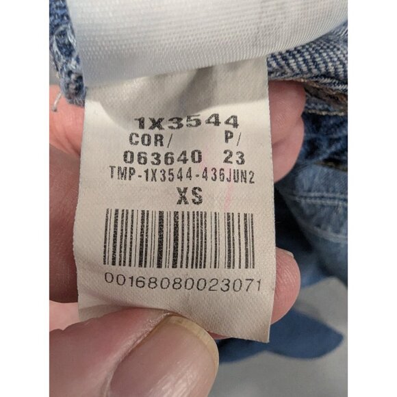 Ambercrombie Fitch Denim Bib Overalls Womens SZ XS Blue Whiskers Tapered Classic - Picture 15 of 15